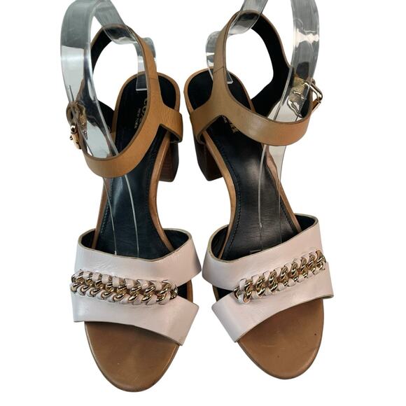 Coach Phoebe White and Tan‎ Leather Heeled Sandal 8.5 - Picture 1 of 7